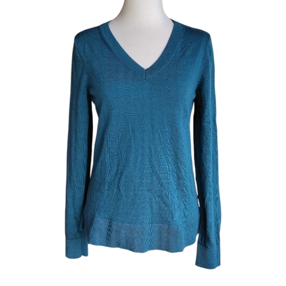 Katherine Barclay Womens Extra Fine Merino Wool V Neck Sweater Teal Size Medium - Picture 3 of 10